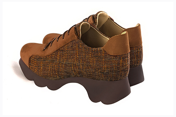 Caramel brown and terracotta orange women's casual lace-up shoes.. Rear view - Florence KOOIJMAN