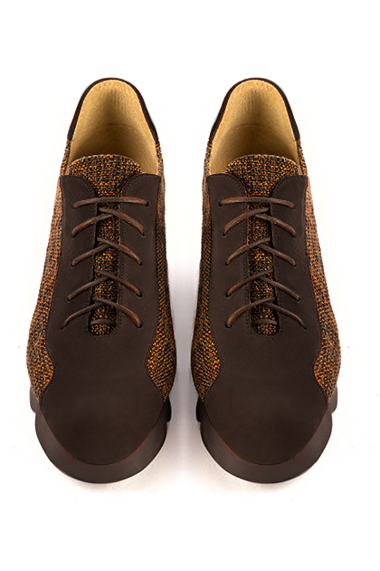 Dark brown and terracotta orange women's casual lace-up shoes.. Top view - Florence KOOIJMAN