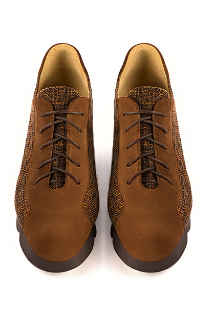 Caramel brown and terracotta orange women's casual lace-up shoes.. Top view - Florence KOOIJMAN