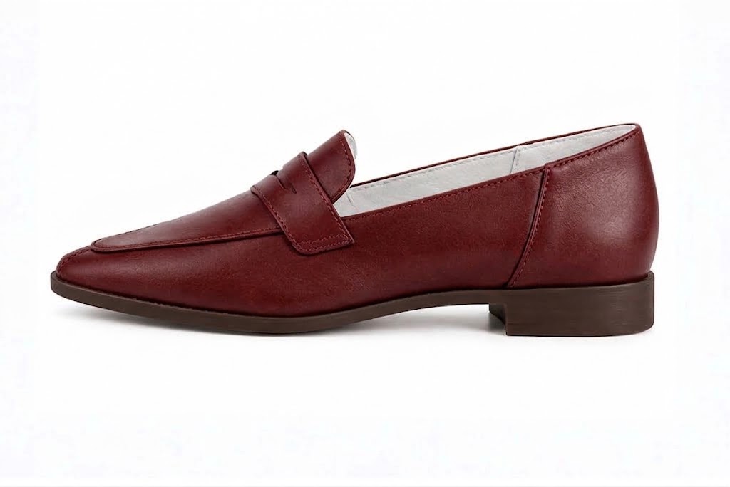 Timeless women's loafers crafted in smooth calfskin, offering clean silhouettes and effortless sophistication for work 
                    and casual wear, in burgundy leather with almond toe and chunky rubber lug sole - Florence KOOIJMAN