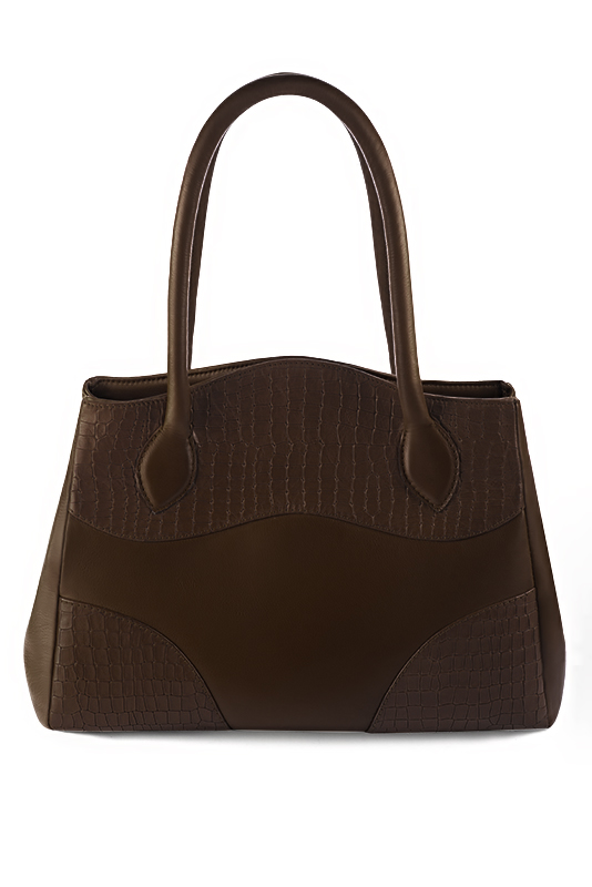 Dark brown women's dress handbag, matching pumps and belts. Top view - Florence KOOIJMAN