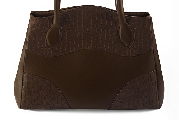 Dark brown women's dress handbag, matching pumps and belts. Profile view - Florence KOOIJMAN