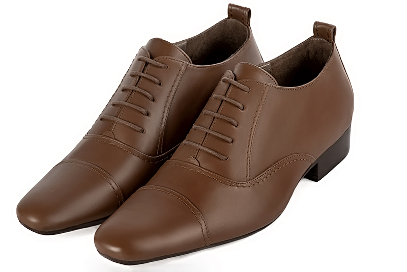 Caramel brown lace-up dress shoes for men. Round toe. Flat leather soles - Florence KOOIJMAN