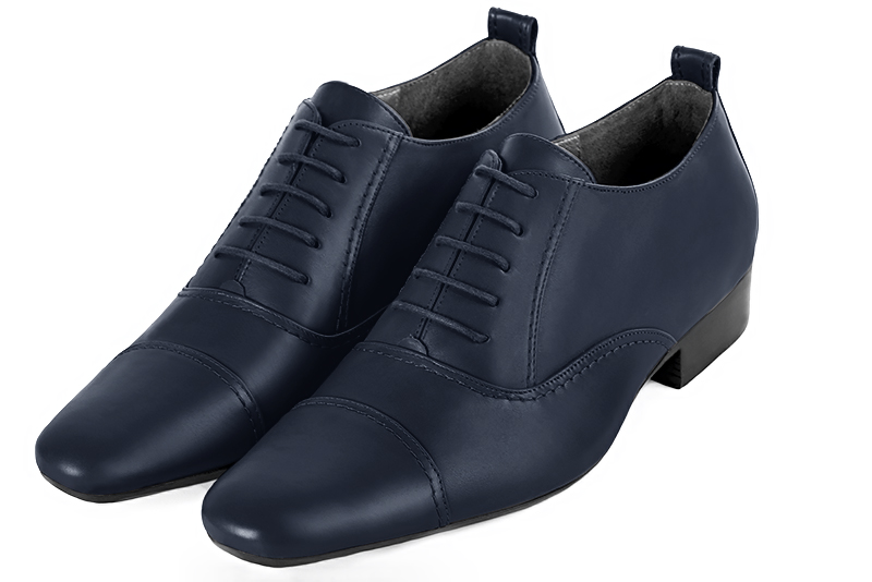 Navy blue lace-up dress shoes for men. Round toe. Flat leather soles - Florence KOOIJMAN