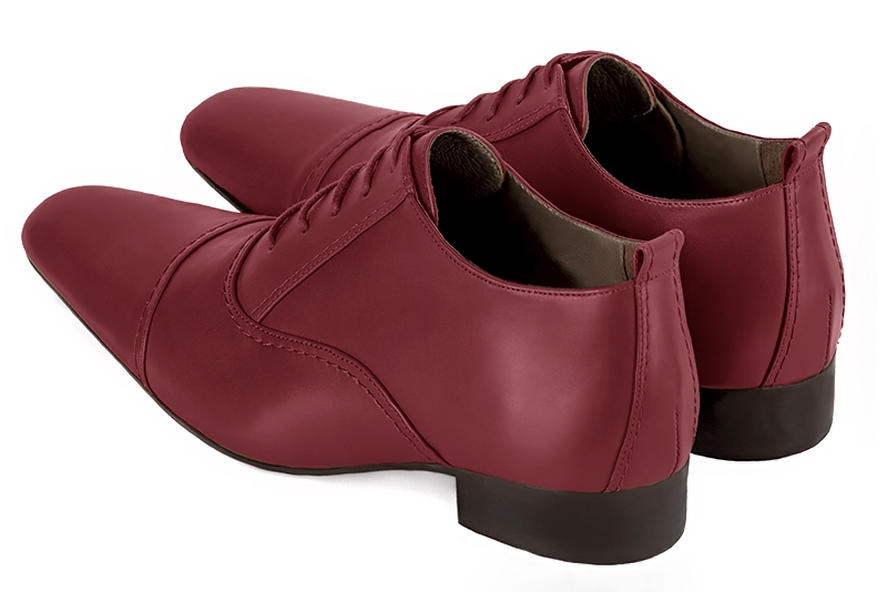 Cardinal red lace-up dress shoes for men. Round toe. Flat leather soles. Rear view - Florence KOOIJMAN