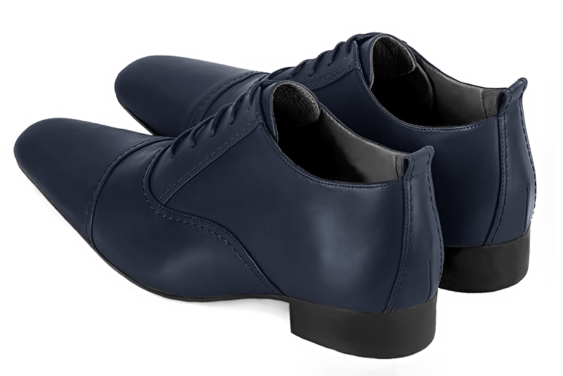 Navy blue lace-up dress shoes for men. Round toe. Flat leather soles. Rear view - Florence KOOIJMAN