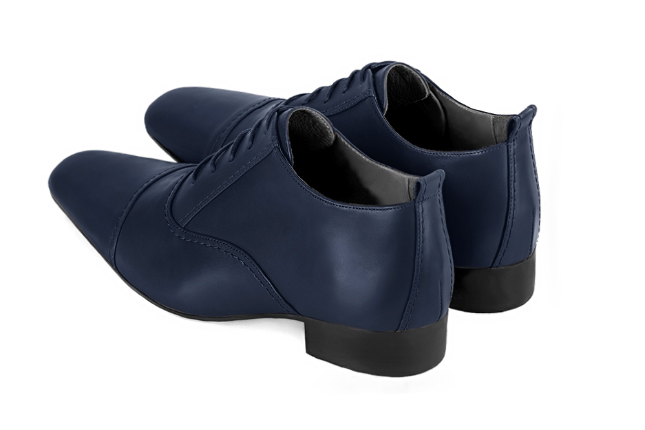 Navy blue women's elegant lace-up shoes. Round toe. Flat leather soles. Rear view - Florence KOOIJMAN