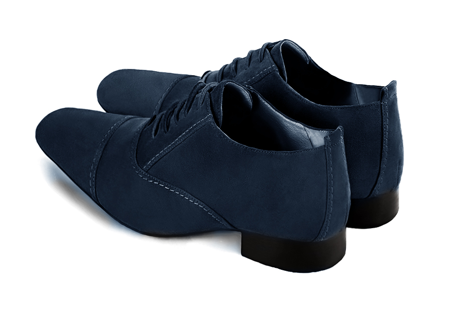 Navy blue lace-up dress shoes for men. Round toe. Flat leather soles. Rear view - Florence KOOIJMAN