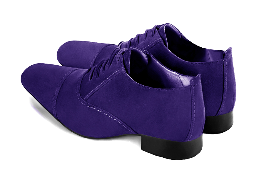 Violet purple lace-up dress shoes for men. Round toe. Flat leather soles. Rear view - Florence KOOIJMAN