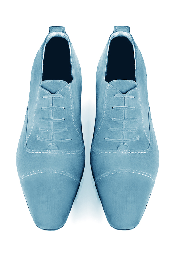 Sky blue women's elegant lace-up shoes. Round toe. Flat leather soles. Top view - Florence KOOIJMAN