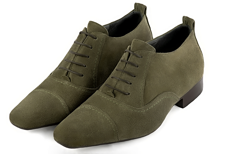 Khaki green lace-up dress shoes for men. Round toe. Flat leather soles - Florence KOOIJMAN
