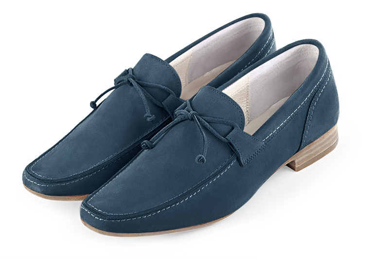 Peacock blue dress loafers for men. Round toe. Flat leather soles - Florence KOOIJMAN