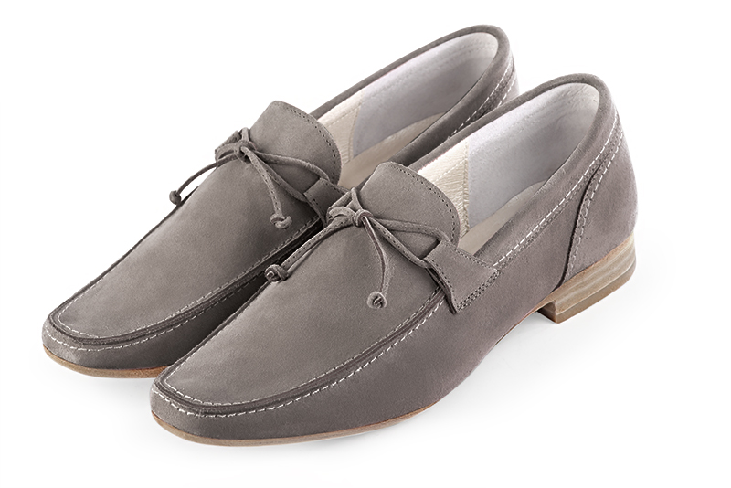 Pebble grey dress loafers for men. Round toe. Flat leather soles - Florence KOOIJMAN