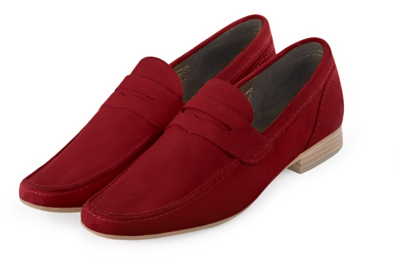 Burgundy red dress loafers for men. Round toe. Flat leather soles - Florence KOOIJMAN