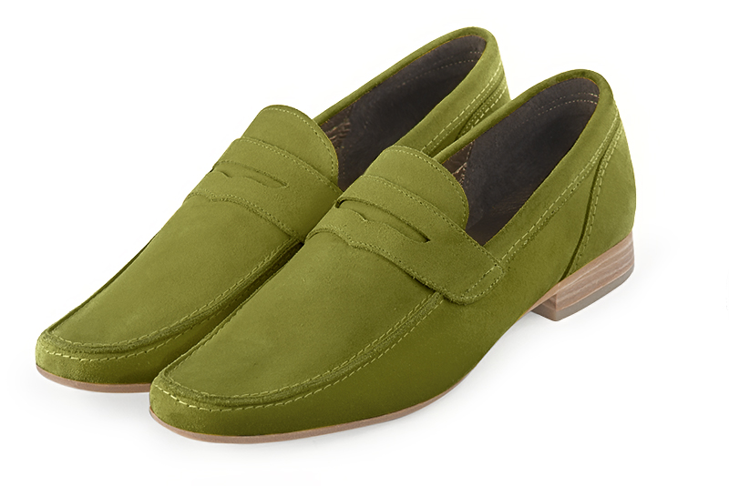 Pistachio green dress loafers for men. Round toe. Flat leather soles - Florence KOOIJMAN
