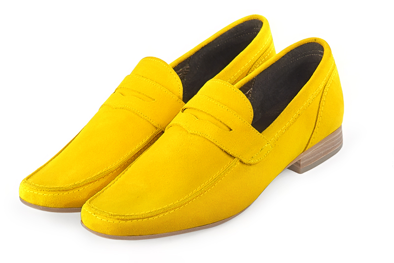 Yellow dress loafers for men. Round toe. Flat leather soles - Florence KOOIJMAN