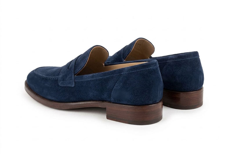 Women's navy blue lug-sole loafers with round toe and chunky rubber lug sole - Rear view