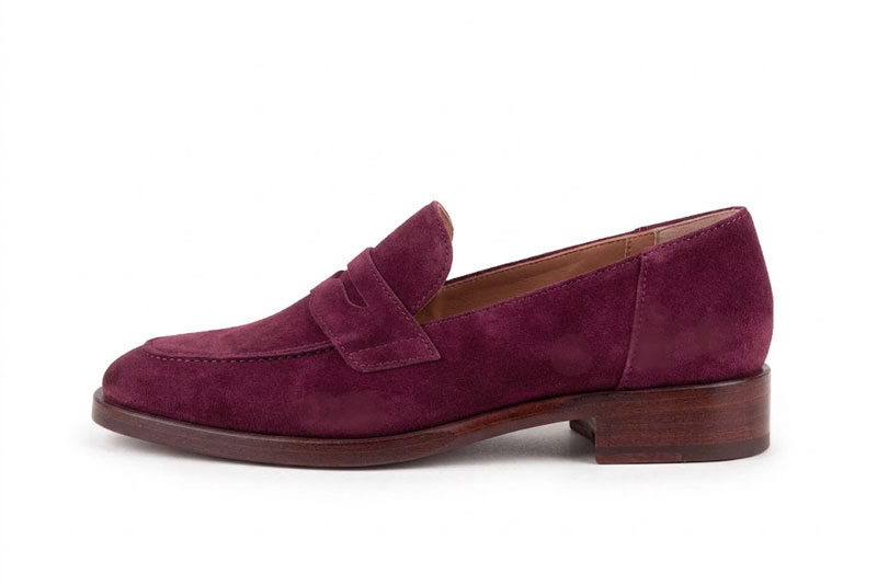 Women's wine red lug-sole loafers with round toe and chunky rubber lug sole - Profile view