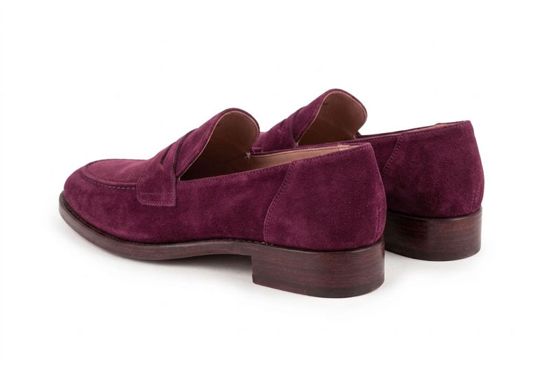 Women's wine red lug-sole loafers with round toe and chunky rubber lug sole - Rear view