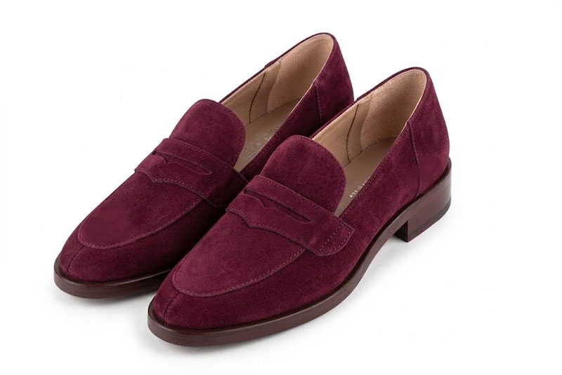 Step out in modern chunky loafers featuring durable lug soles, offering lightweight support, extra grip and bold everyday style, in wine red leather with round toe and chunky rubber lug sole