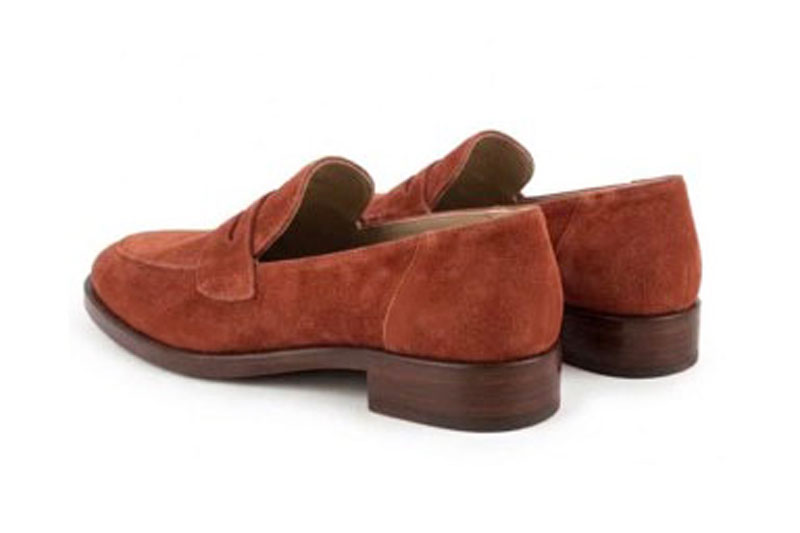 Women's terracotta lug-sole loafers with round toe and chunky rubber lug sole - Rear view