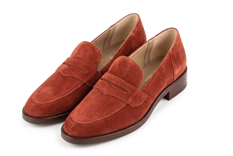 Step out in modern chunky loafers featuring durable lug soles, offering lightweight support, extra grip and bold everyday style, in terracotta leather with round toe and chunky rubber lug sole