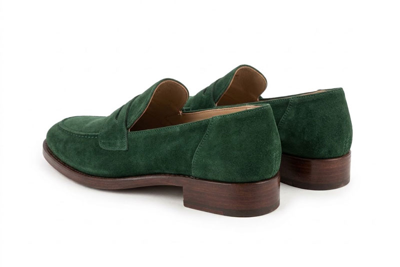 Women's forest green lug-sole loafers with round toe and chunky rubber lug sole - Rear view