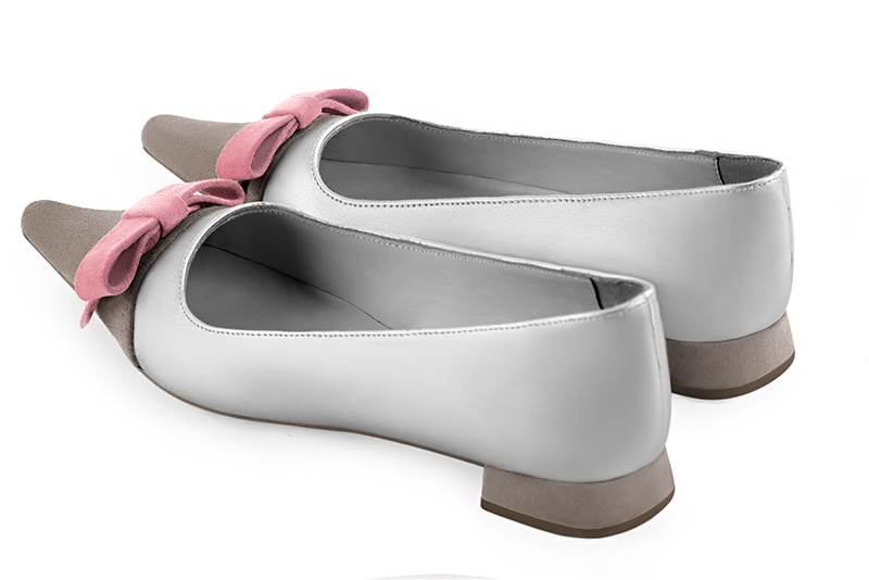 Pebble grey, light silver and carnation pink women's ballet pumps, with low heels. Pointed toe. Flat flare heels. Rear view - Florence KOOIJMAN