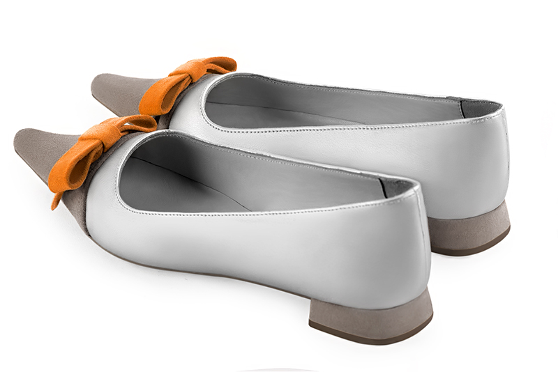 Pebble grey, light silver and apricot orange women's ballet pumps, with low heels. Pointed toe. Flat flare heels. Rear view - Florence KOOIJMAN