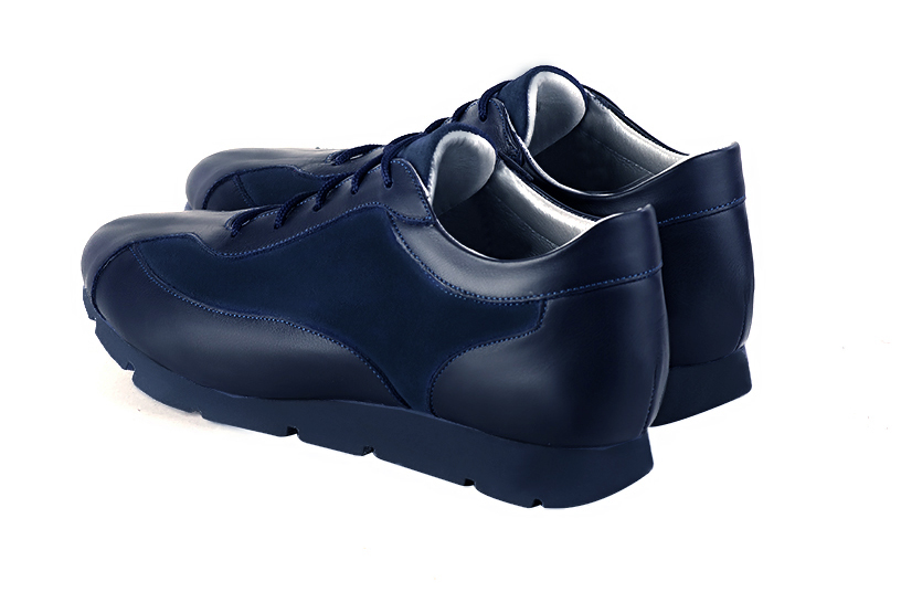 Navy blue women's elegant sneakers. Round toe. Flat rubber soles. Rear view - Florence KOOIJMAN