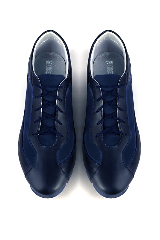 Navy blue women's elegant sneakers. Round toe. Flat rubber soles. Top view - Florence KOOIJMAN