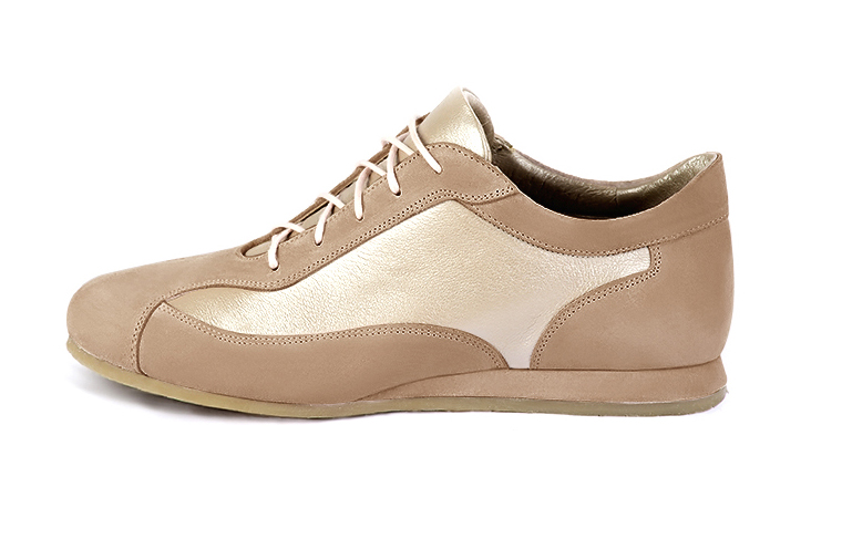 Tan beige and gold women's elegant sneakers.. Profile view - Florence KOOIJMAN