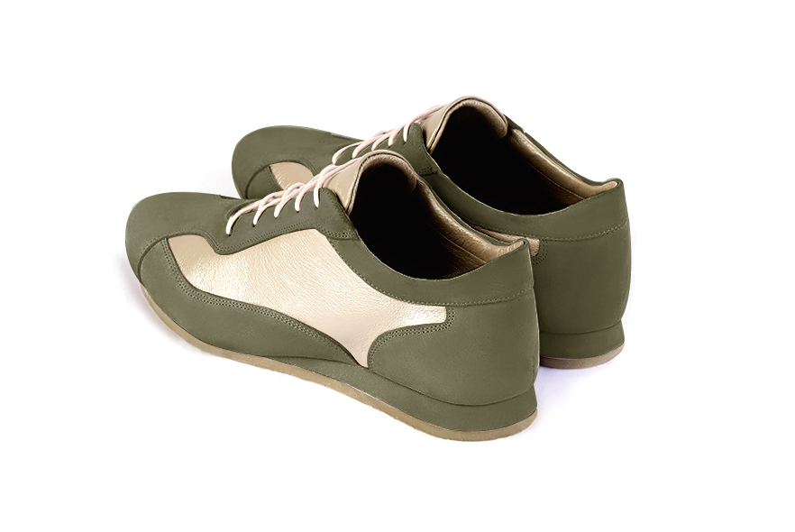 Khaki green and gold women's elegant sneakers.. Rear view - Florence KOOIJMAN