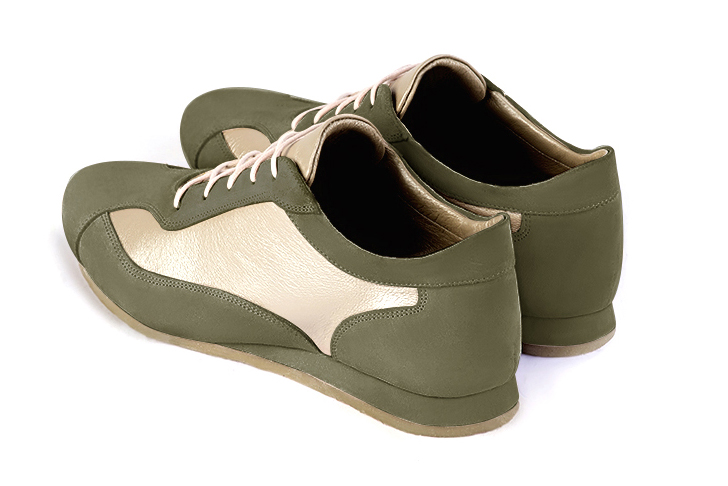 Khaki green and gold women's elegant sneakers.. Rear view - Florence KOOIJMAN