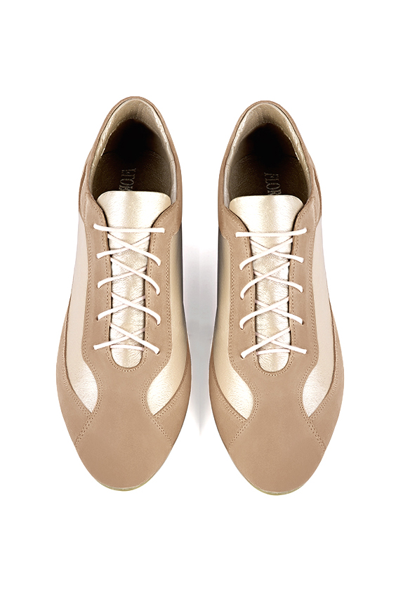 Tan beige and gold women's elegant sneakers.. Top view - Florence KOOIJMAN