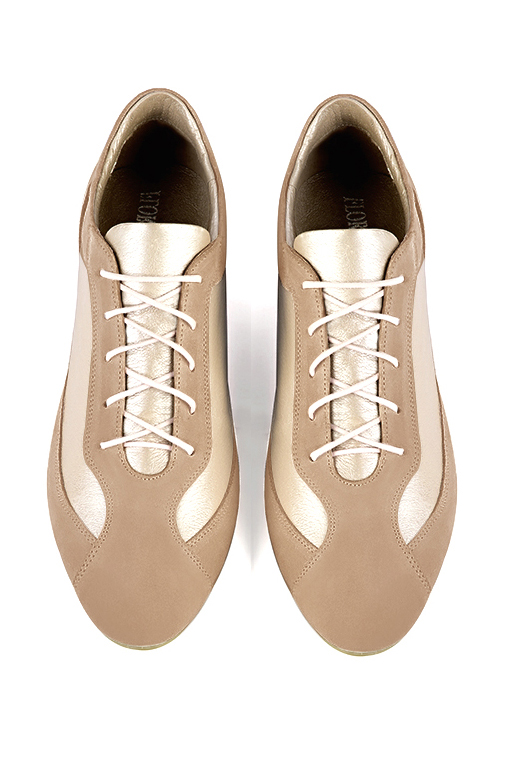 Tan beige and gold women's elegant sneakers.. Top view - Florence KOOIJMAN