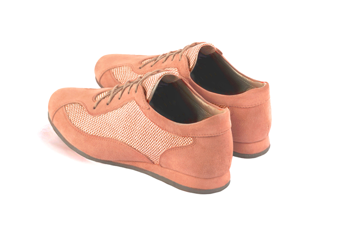 Peach orange women's one-tone elegant sneakers. Round toe. Flat wedge soles. Rear view - Florence KOOIJMAN