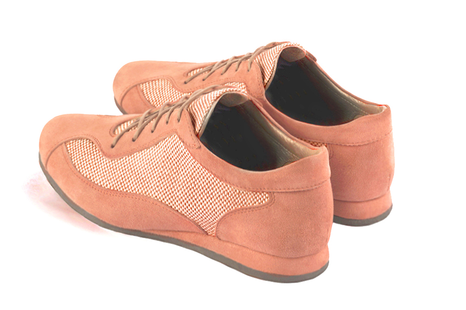 Peach orange women's one-tone elegant sneakers. Round toe. Flat wedge soles. Rear view - Florence KOOIJMAN