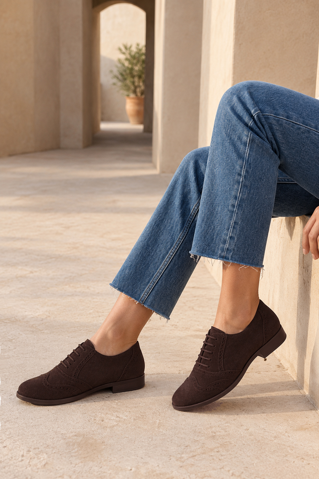 Women's dark brown casual lace-up shoes with  and  - Top view