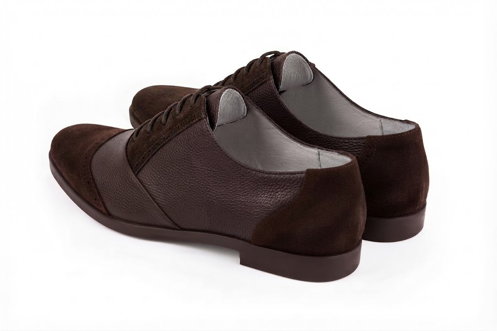 Women's dark brown casual lace-up shoes with  and  - Rear view