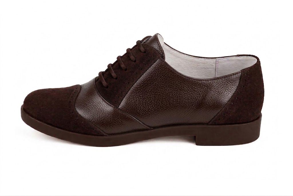 Women's dark brown casual lace-up shoes with  and  - Profile view