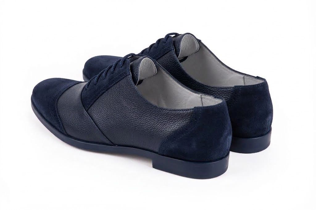 Women's navy blue casual lace-up shoes with  and  - Rear view
