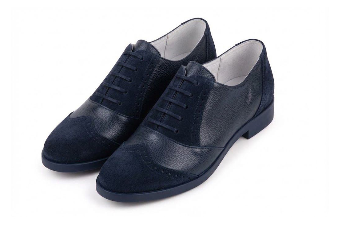 Women's navy blue casual lace-up shoes with  and  - Front view