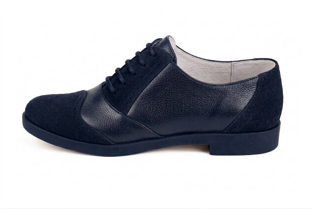 Women's navy blue casual lace-up shoes with  and  - Profile view