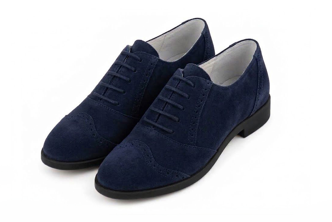 Women's navy blue casual lace-up shoes with  and  - Front view