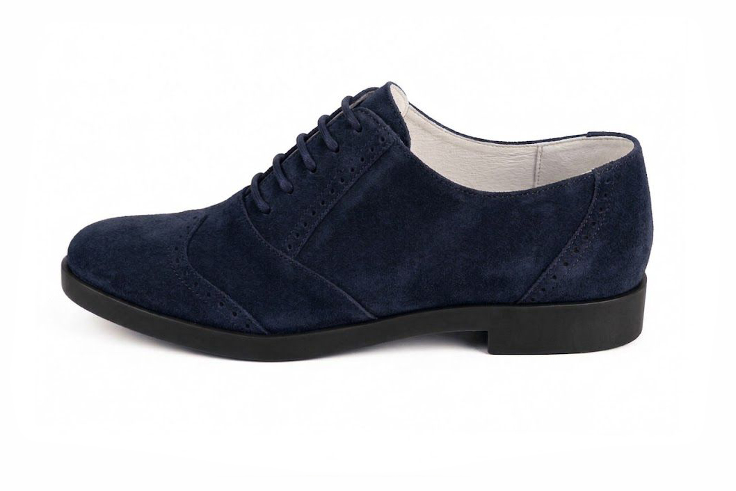 Women's navy blue casual lace-up shoes with  and  - Profile view