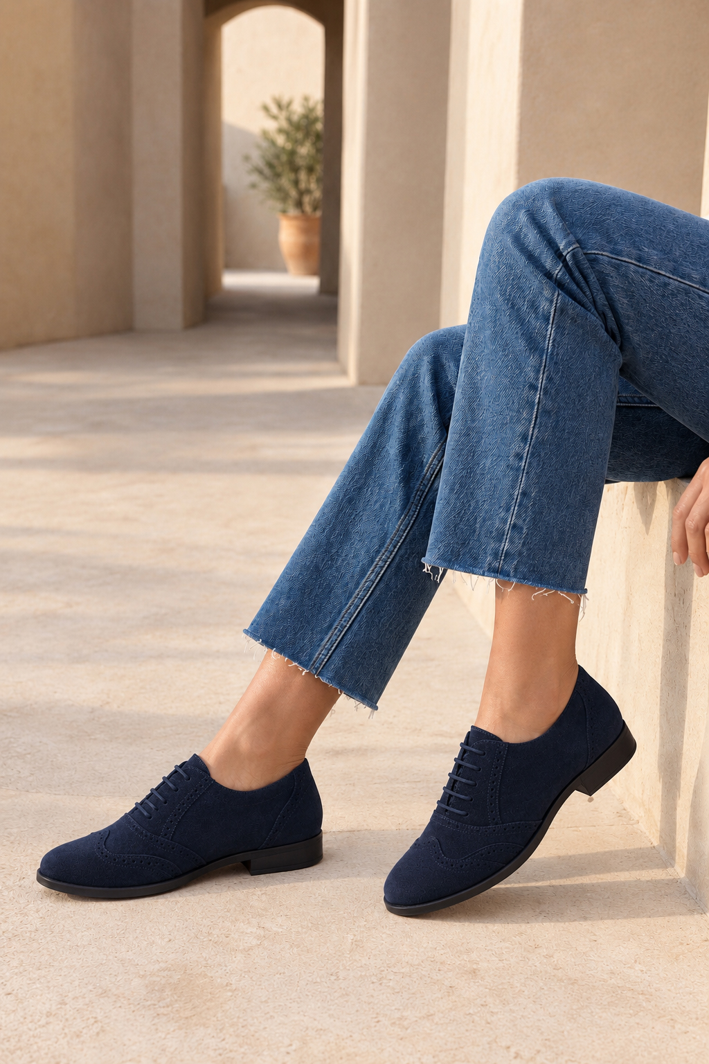 Women's navy blue casual lace-up shoes with  and  - Top view