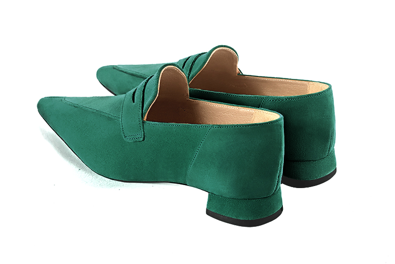 Emerald green women's essential loafers. Pointed toe. Flat flare heels. Rear view - Florence KOOIJMAN