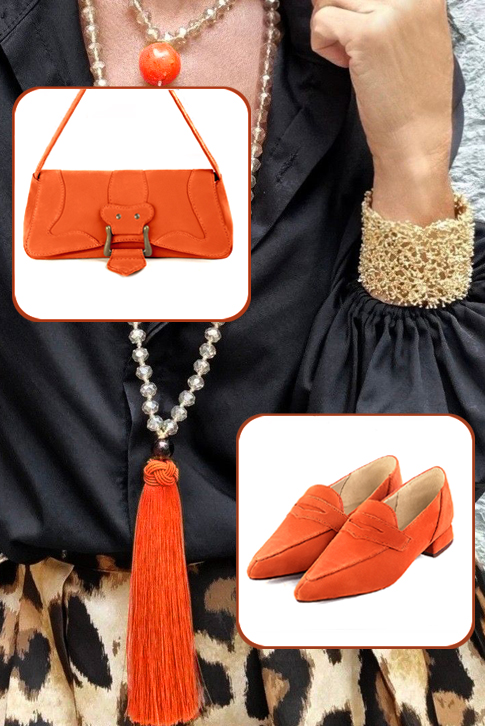 Clementine orange women's essential loafers. Pointed toe. Flat flare heels. Worn view - Florence KOOIJMAN