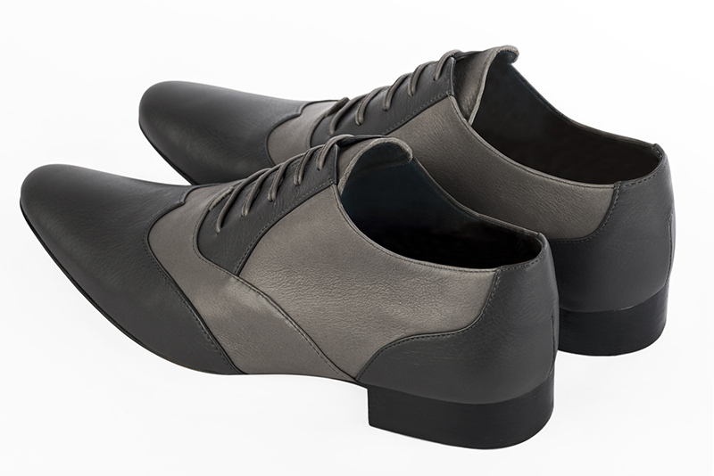 Dark grey lace-up dress shoes for men. Round toe. Flat leather soles. Rear view - Florence KOOIJMAN